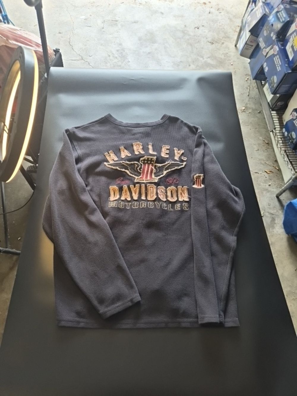 Harley-Davidson Crewneck Sweater in Charcoal with Gold/Red Logo